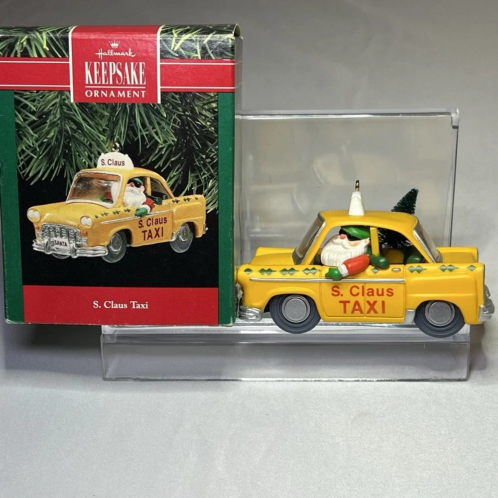 Vintage 1990 Hallmark Keepsake Santa‎ Claus Taxi yellow NYC cab ornament NIB